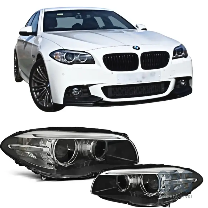 Phares avant Bi-Xenon Fond Noir Angel Eyes LED pour BMW Série 5 F10 / F11 Phase 1 Look LCI