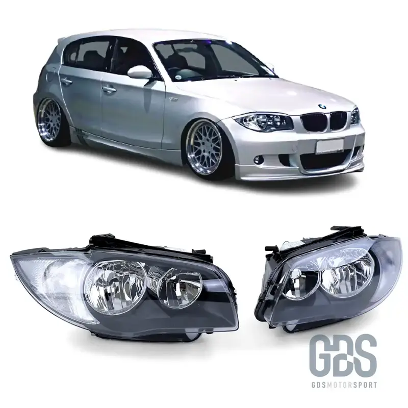 Phares Avant Fond Noir Type Origine H7/H7 pour BMW Série 1 E87 E81 E82 E88 — Phase 1 et Phase 2