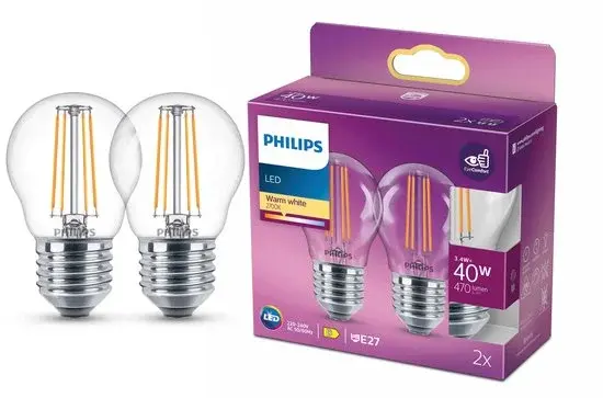 Philips Ampoule LED Sphérique 40W E27 Blanc Chaud Lot de 2 - Neuf Déstockage