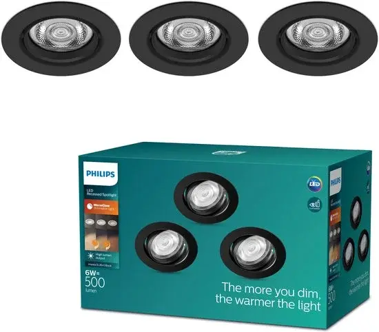 Philips Impala rond noir à 3 ampoules