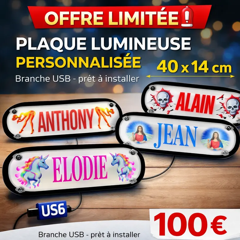 Plaque lumineuse camion prénom LED – 100€ plaque  chauffeur routier