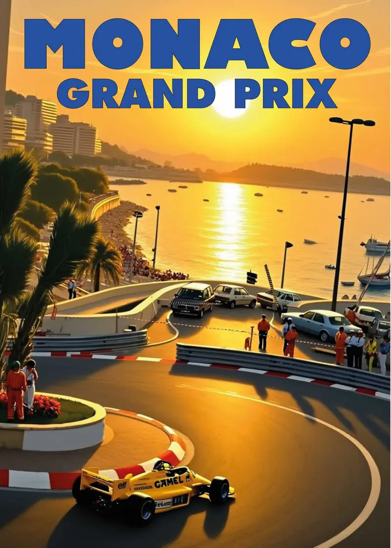Poster Affiche Vintage Course Automobile Formule 1 F1 Monaco Année 80