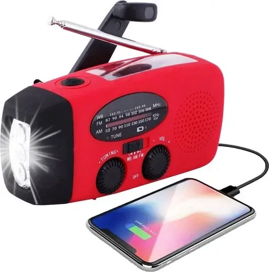 Radio d'urgence rouge à manivelle Solaire - Neuf Outlet