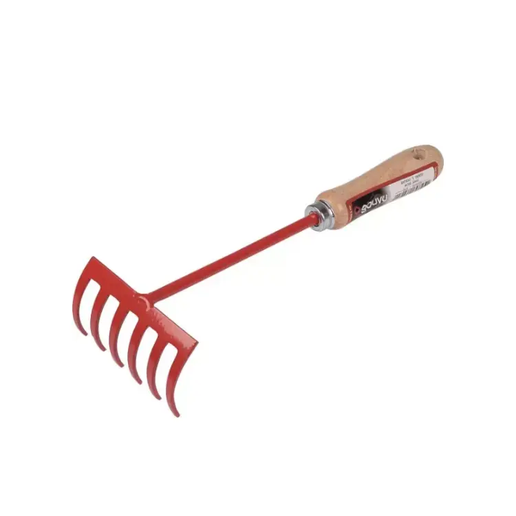 RATEAU A FLEURS 6 DENTS 30CM AVEC MANCHE BOIS GOUVY