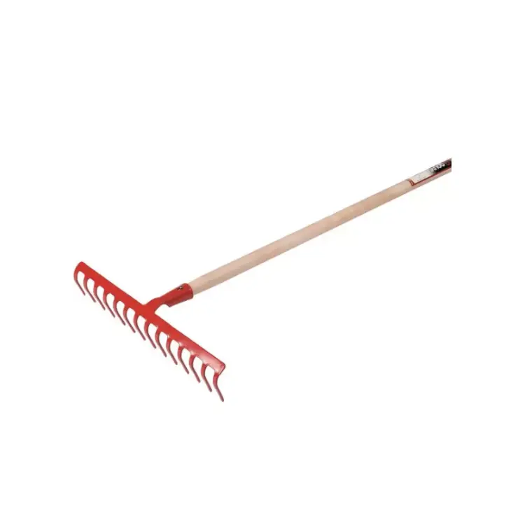 RATEAU SOUDE 14 DENTS COURBES AVEC MANCHE BOIS 150CM GOUVY