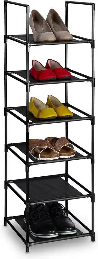 Relaxdays range-chaussures à 6 étagères étroit noir-gris