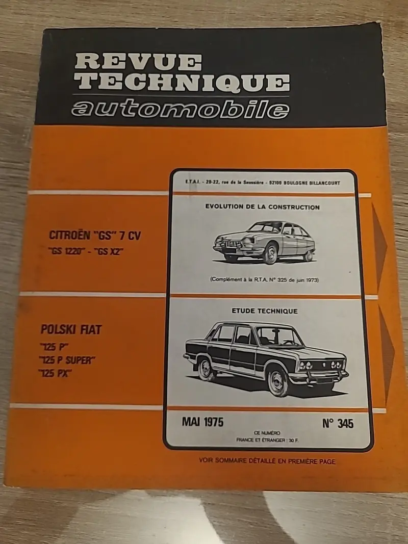 Revue Technique Auto Citroën GS Fiat Polski 125 RTA de 121 pages (Liv95)