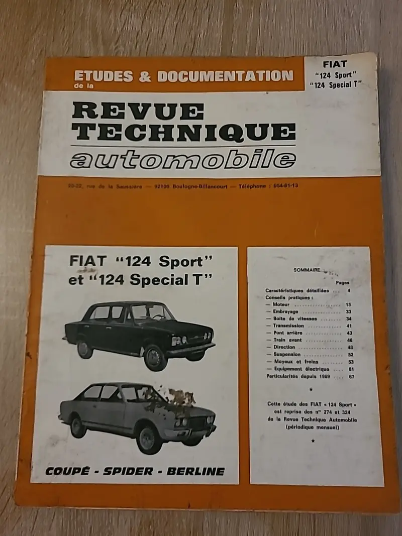 Revue Technique Auto FIAT 124 Sport Special T RTA de 85 pages (Liv79)