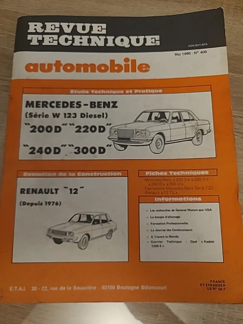 Revue Technique Auto Mercedes W123 Diesel RTA de 216 pages (Liv102)