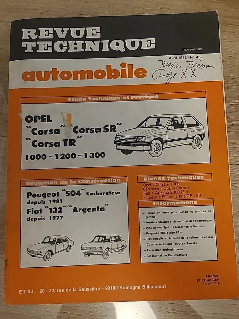 Revue Technique Auto Opel Corsa SR TR RTA de 174 pages (Liv109)