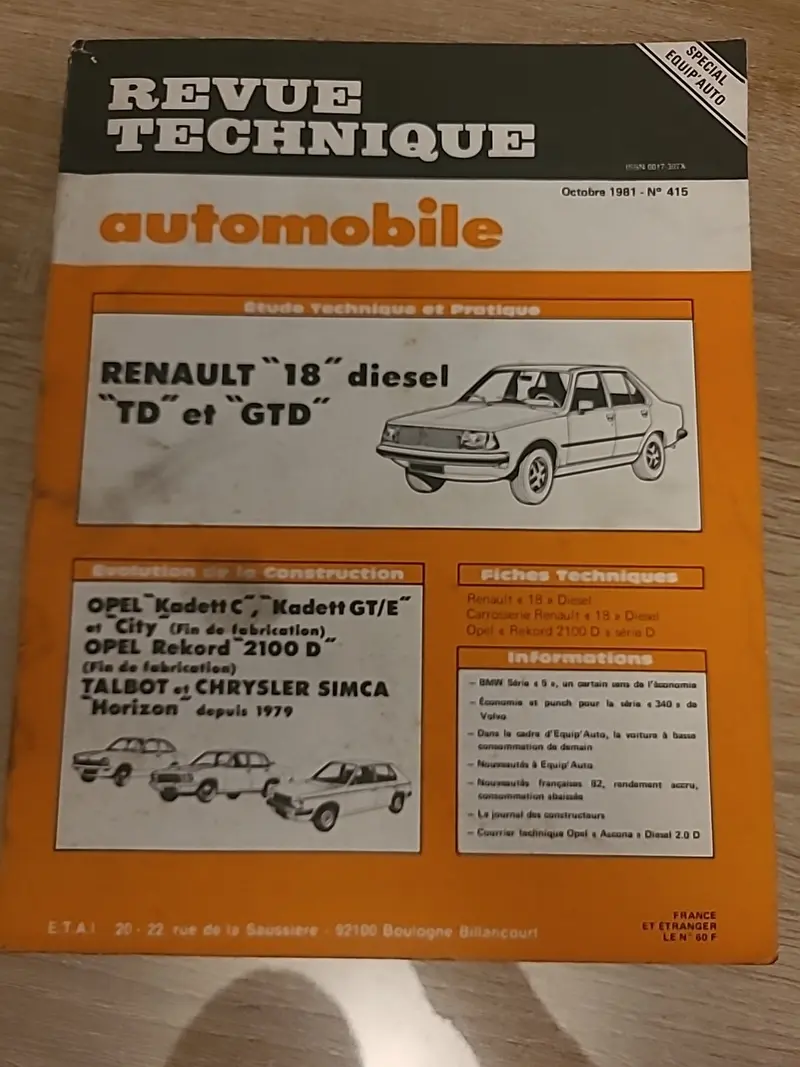Revue Technique Auto Renault 18 Diesel TD GTD RTA de 168 pages (Liv99)