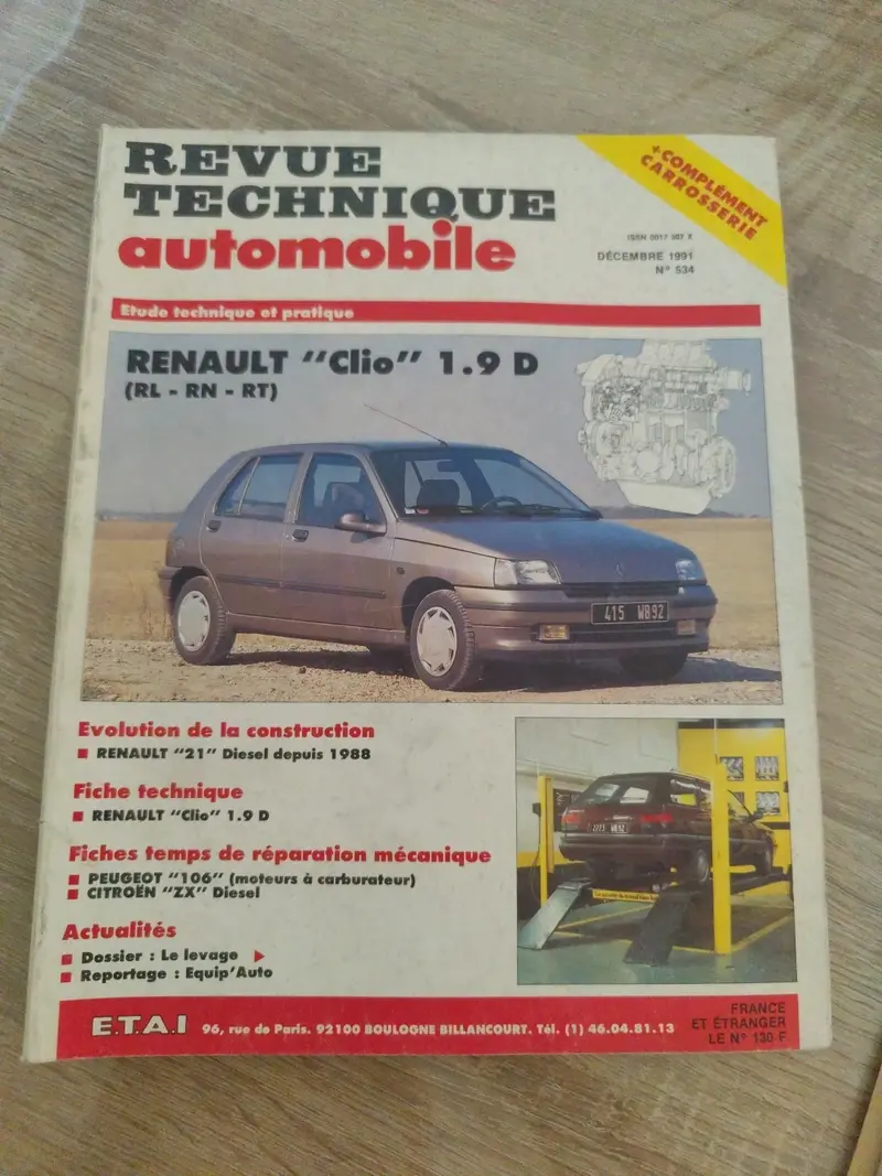Revue Technique Auto Renault Clio 1.9 D Rn rl rt RTA (Liv120)