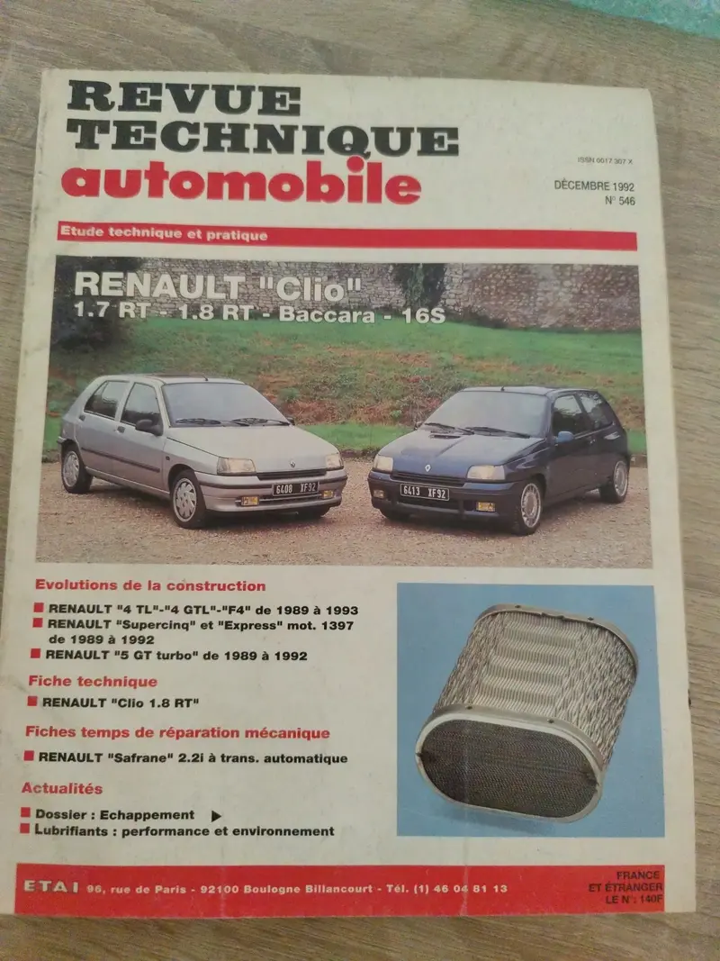 Revue Technique Auto Renault Clio 16s Baccarat 1 L 8 Rt (Liv122)