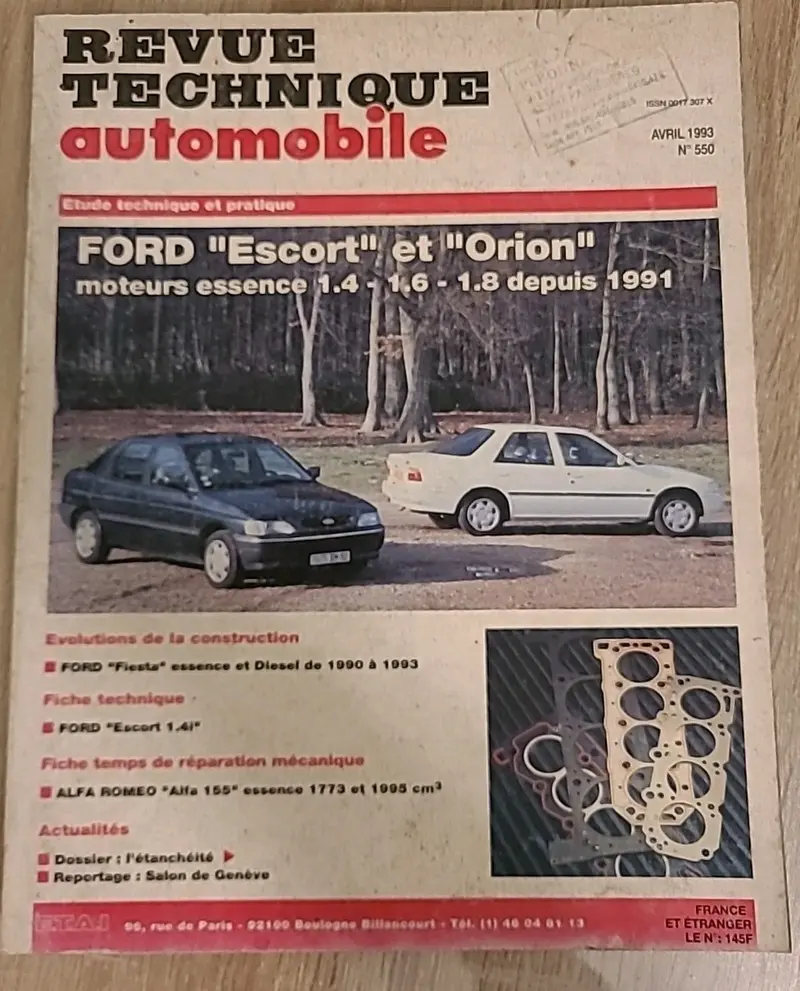 Revue Technique FORD ESCORT ORION 1.4 1.6 1.8 1991- RTA de 182 pages (Liv23)