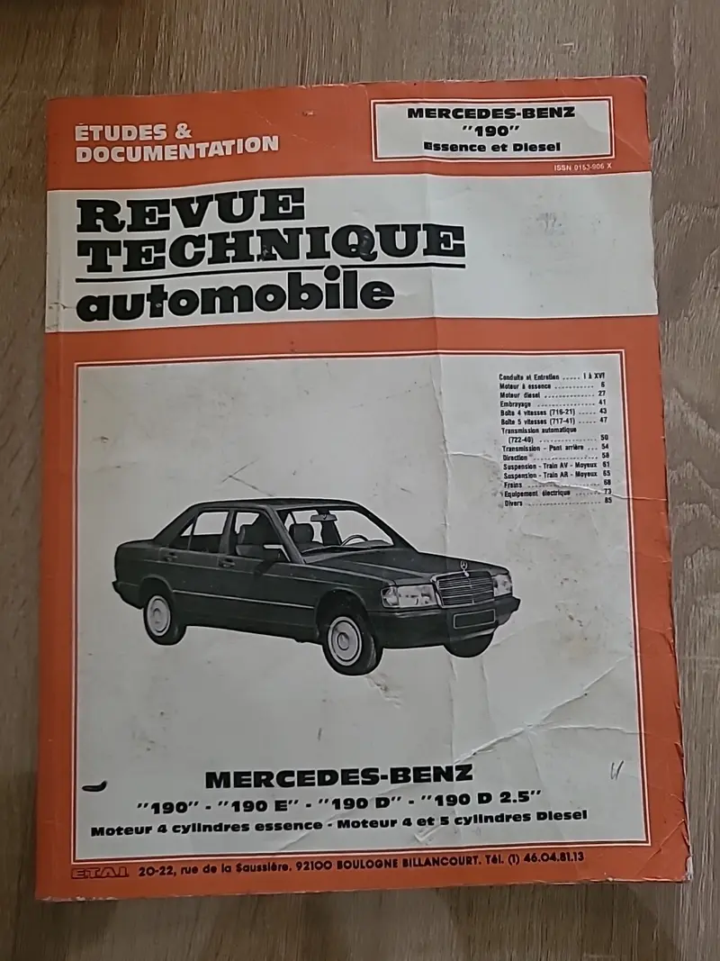 Revue Technique MERCEDES 190 RTA de 86 pages (Liv41)