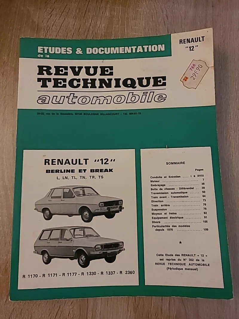 Revue Technique RENAULT 12 RTA de 118 pages (Liv67)