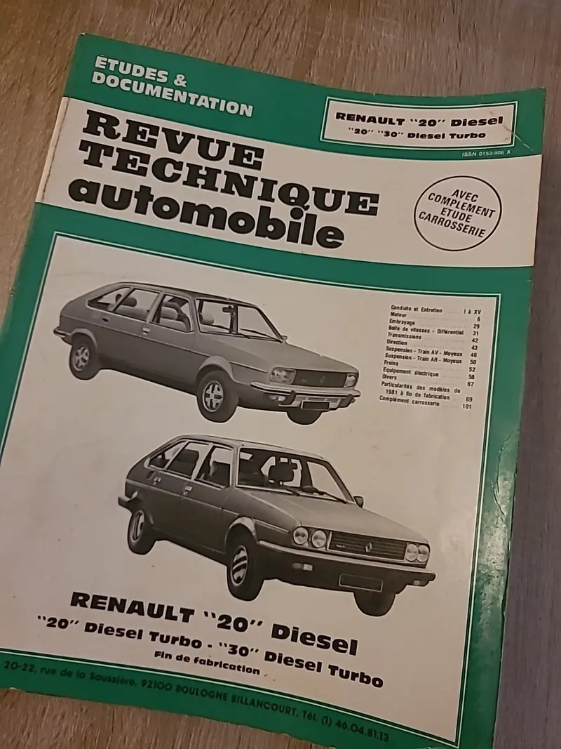 Revue Technique RENAULT 20 Diesel Turbo D RTA de 108 pages (Liv70)