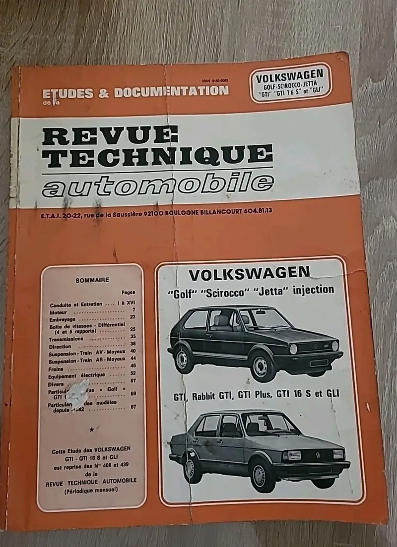 Revue Technique VW GOLF GTI SCIROCCO 16S RTA de 113 pages (Liv44)