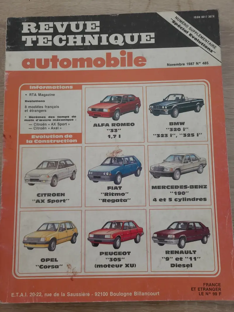 RTA Revue Technique Automobile 8 Modèles Évolution 1987 (Liv225)