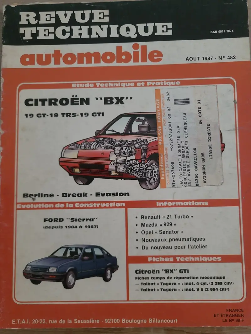 RTA Revue Technique Automobile Citroën BX GTi GT 1987 (Liv216)
