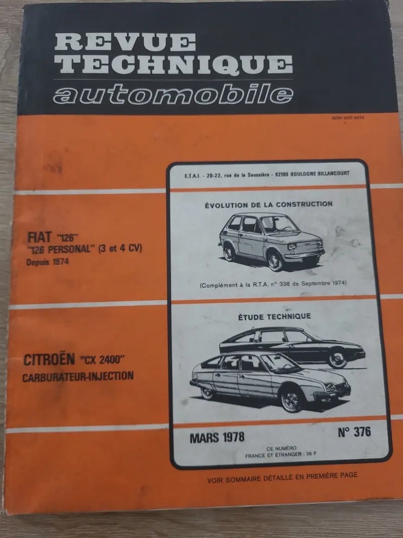 RTA Revue Technique Automobile Fiat 126 Citroën CX 1978 (Liv230)