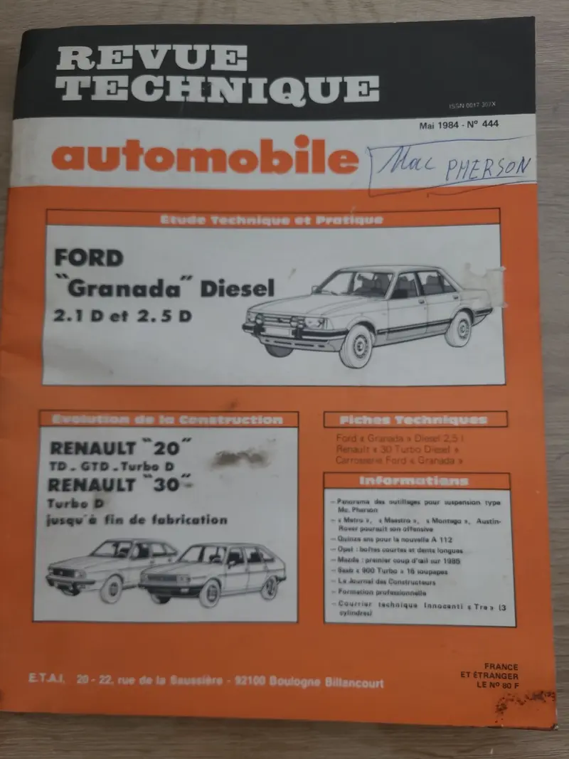 RTA Revue Technique Automobile Ford Granada Diesel 1984 (Liv158)