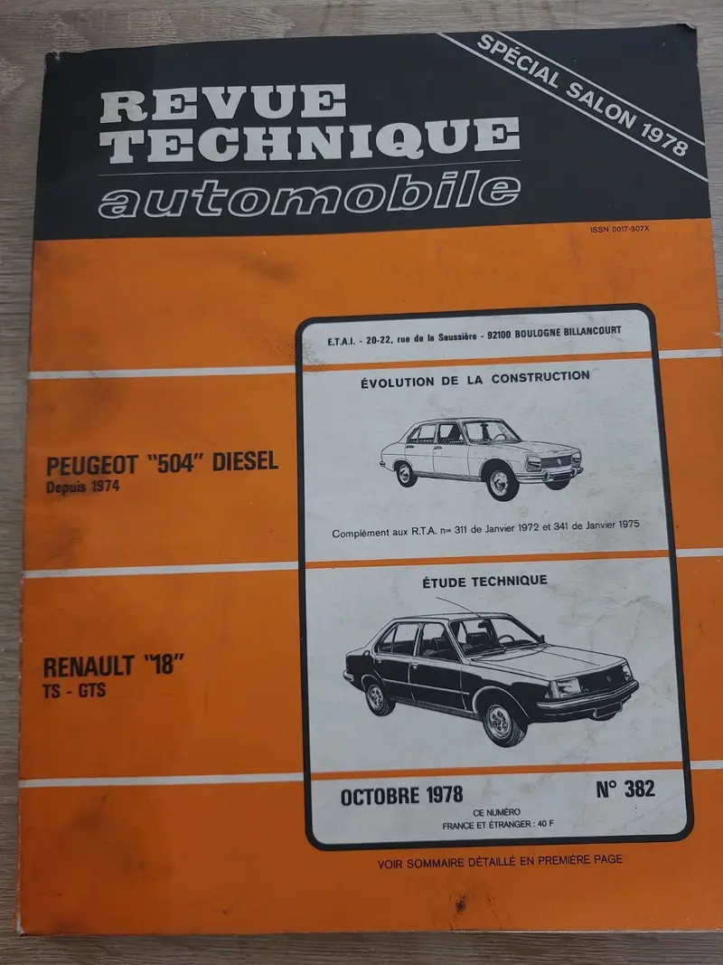 RTA Revue Technique Automobile Peugeot 504 D Renault 18 TS Gts 1978 (Liv162)