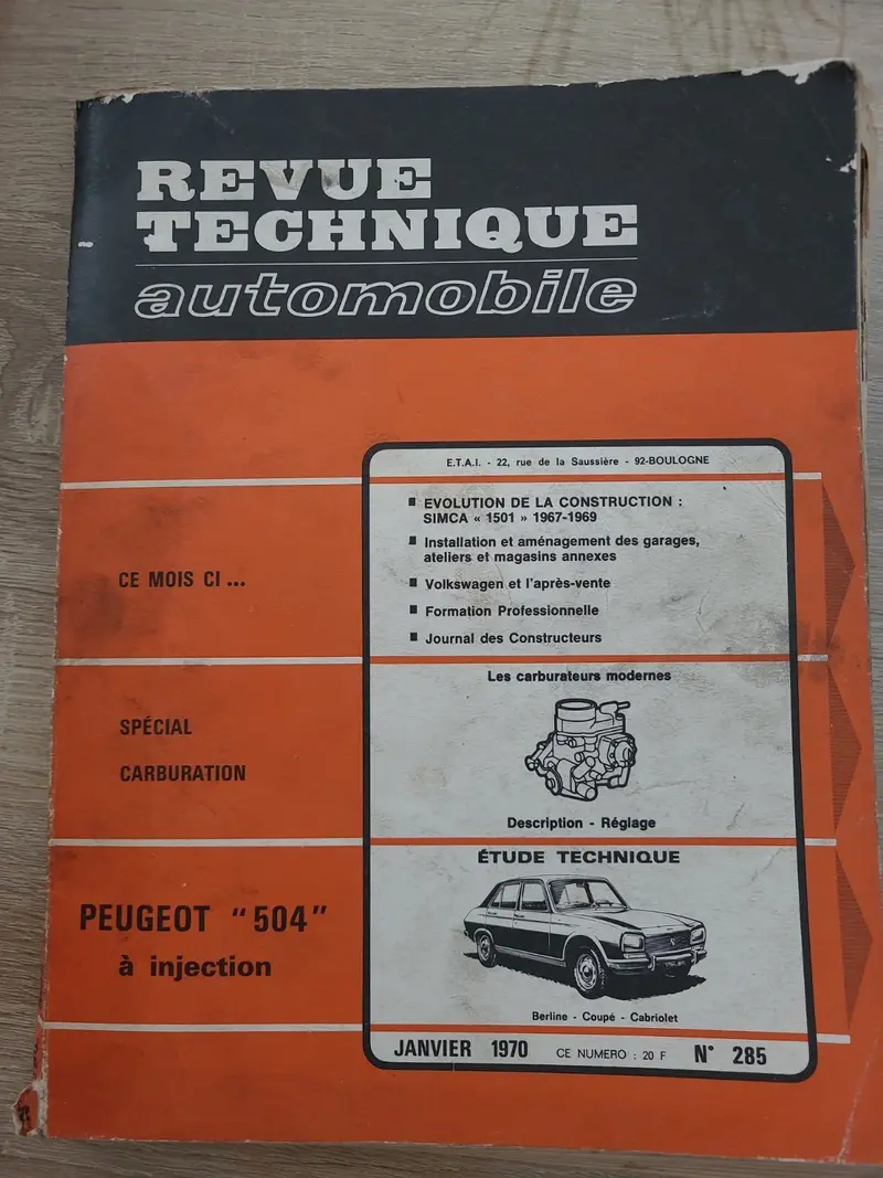 RTA Revue Technique Automobile Peugeot 504 Injection État Moyen 1970 (Liv172)