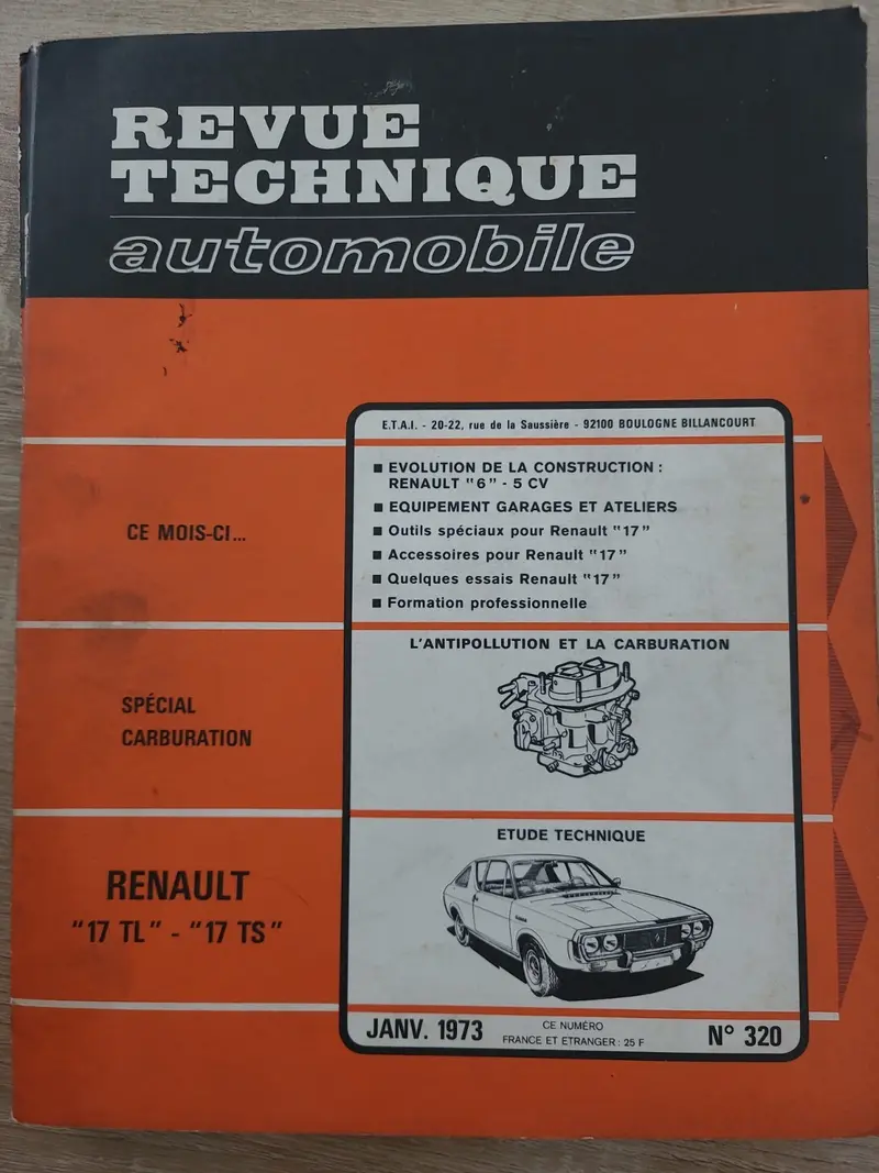 RTA Revue Technique Automobile Renault 17 TL TS 1973 (Liv178)