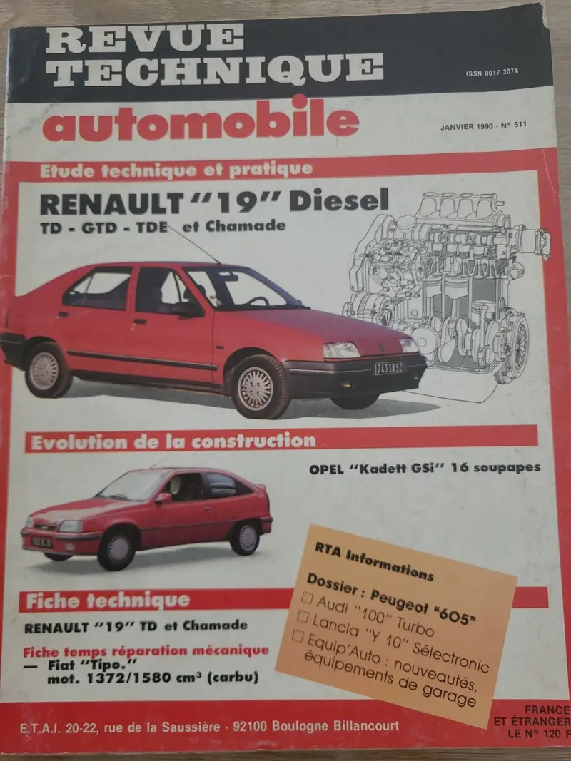 RTA Revue Technique Automobile Renault 19 Diesel 1990 (Liv213)