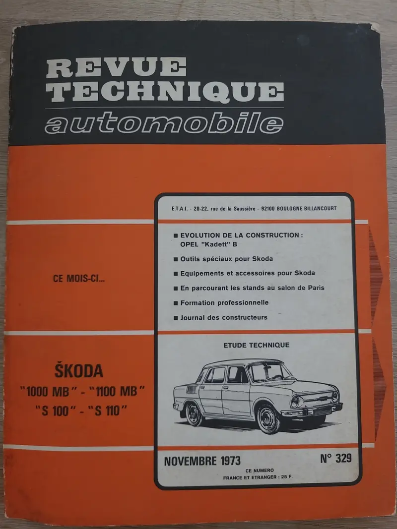 RTA Revue Technique Automobile Skoda 1000 MB S100 1973 (Liv161)