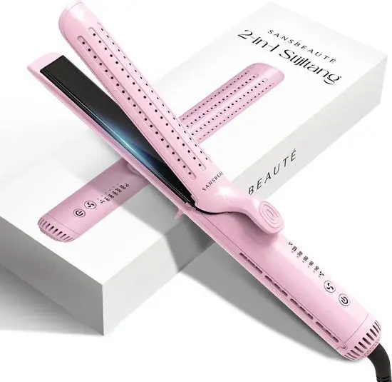 Sansbeauté 2-en-1 Lisseur Boucleur Airflow Rose Classique - Neuf