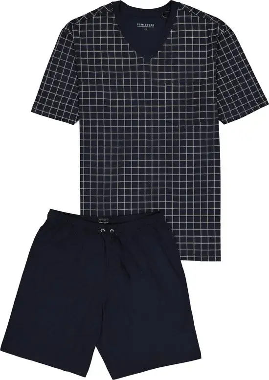 Schiesser | Pyjama court à carreaux bleus | Homme | 5XL