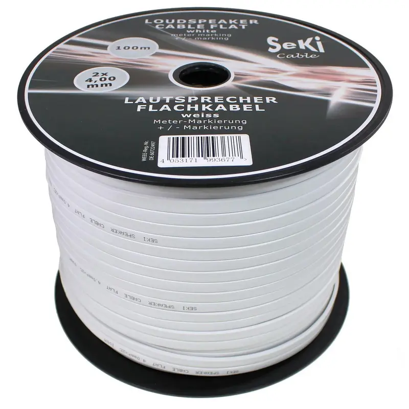 Seki Câble d'enceinte plat 100m 2x4mm² Blanc - Nouvelle liquidation
