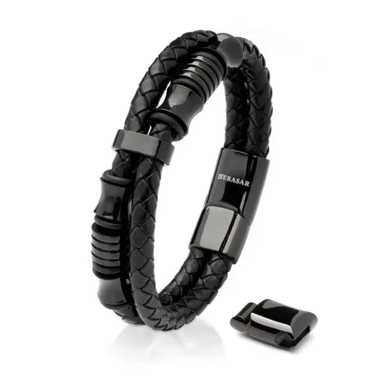 SERASAR Spirit Leren Armband Heren Zwart 23cm - Nieuw