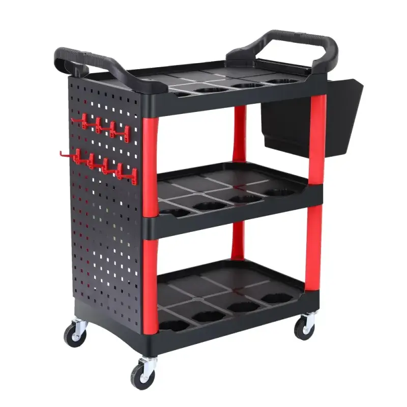Servante d'Atelier Mobile Robuste 3 Étagères, Panneau Outils, Roues Freinées