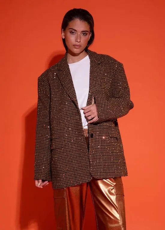 Studio Amaya | Veste de smoking à carreaux et à paillettes | Femme | M