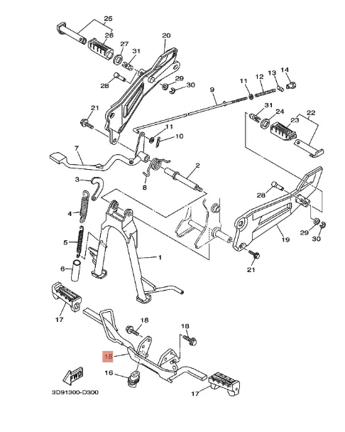 SUPPORT REPOSE PIED PILOTE ORIGINE YAMAHA YBR125