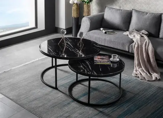 Swiss Homes Salontafel Set Marmerlook Zwart 2-delig - Retour