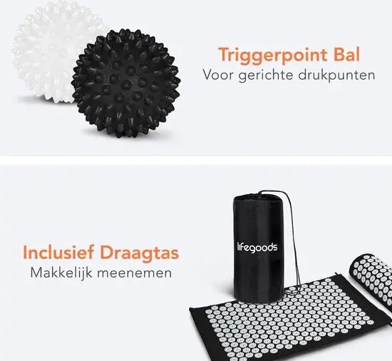 Tapis d'acupression avec oreiller LifeGoods Noir - Neuf Outlet