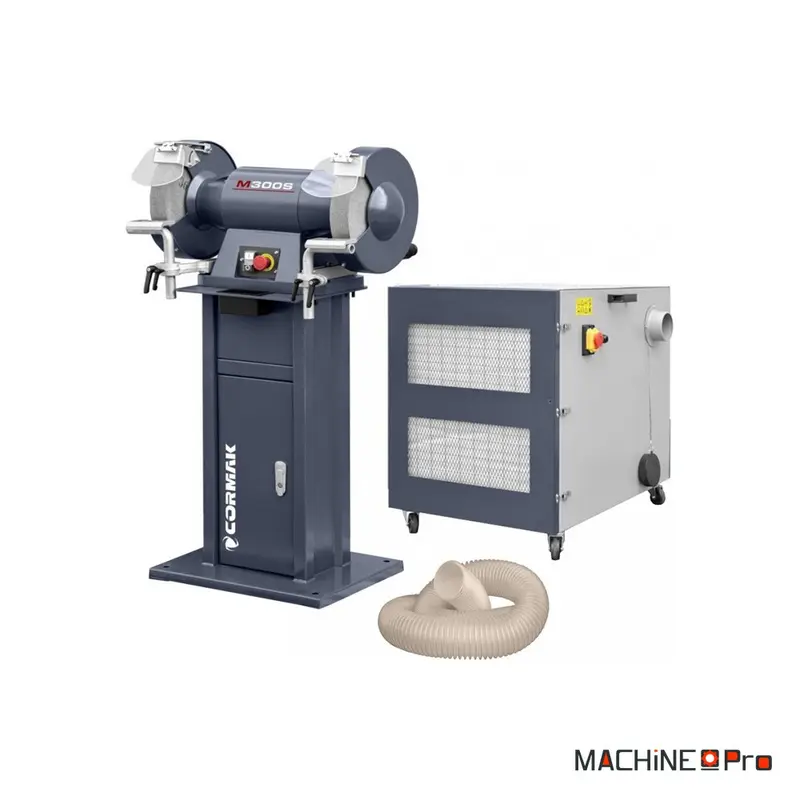 Touret à meuler industriel à double disque CORMAK M300S + aspiration pour copeaux métalliques MDC1500