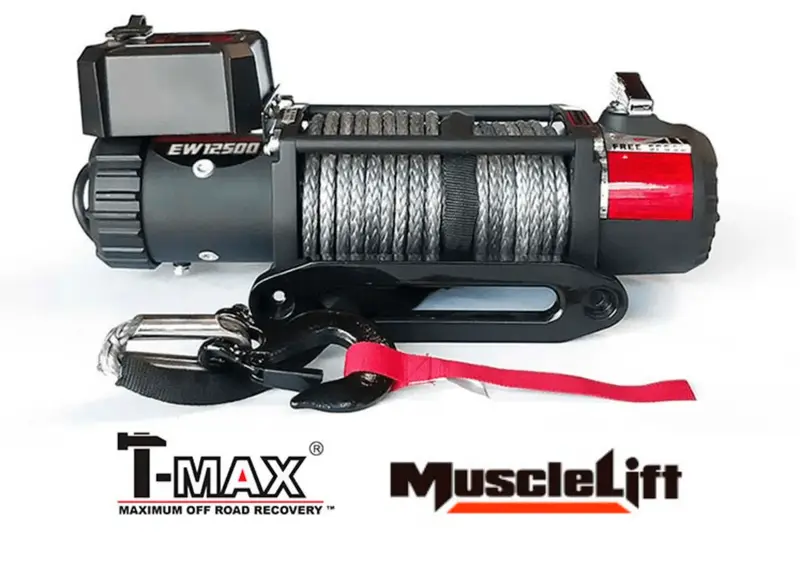 Treuil T-MAX Muscle Fit MW12500 | 5665 Kg | 12V | Cable Synthétique/Plasma