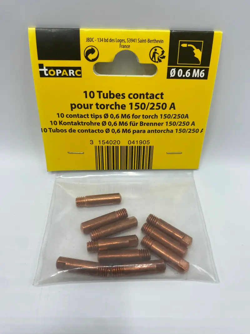 TUBE CONTACT POUR TORCHE X 10 - 150/250 A - 0.6 M6 - TOPARC
