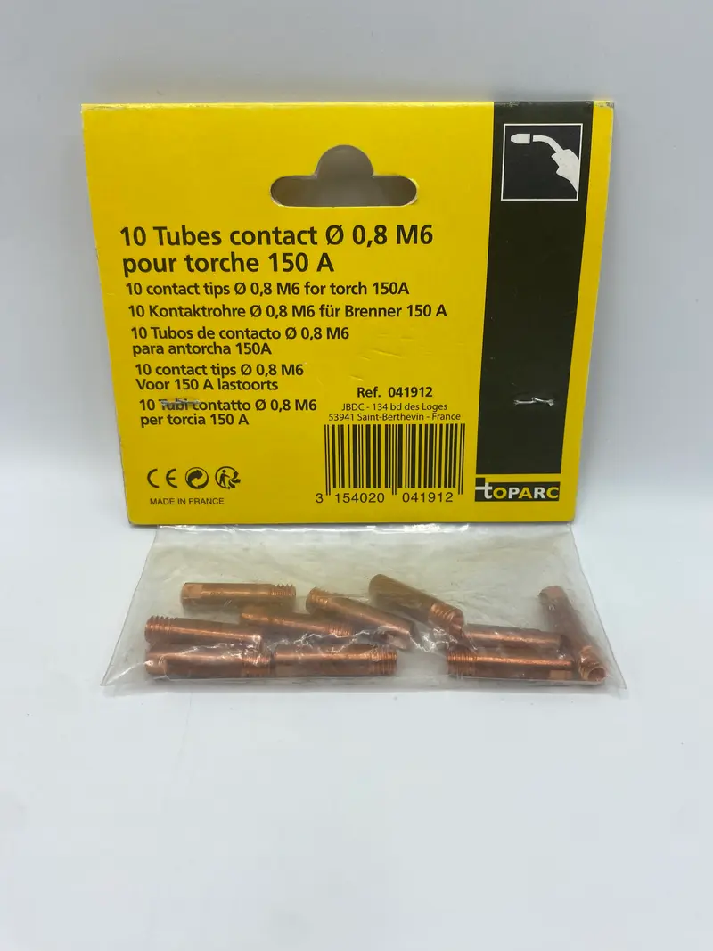 TUBE CONTACT POUR TORCHE X 10 - 150 A - 0.8M6 - TOPARC