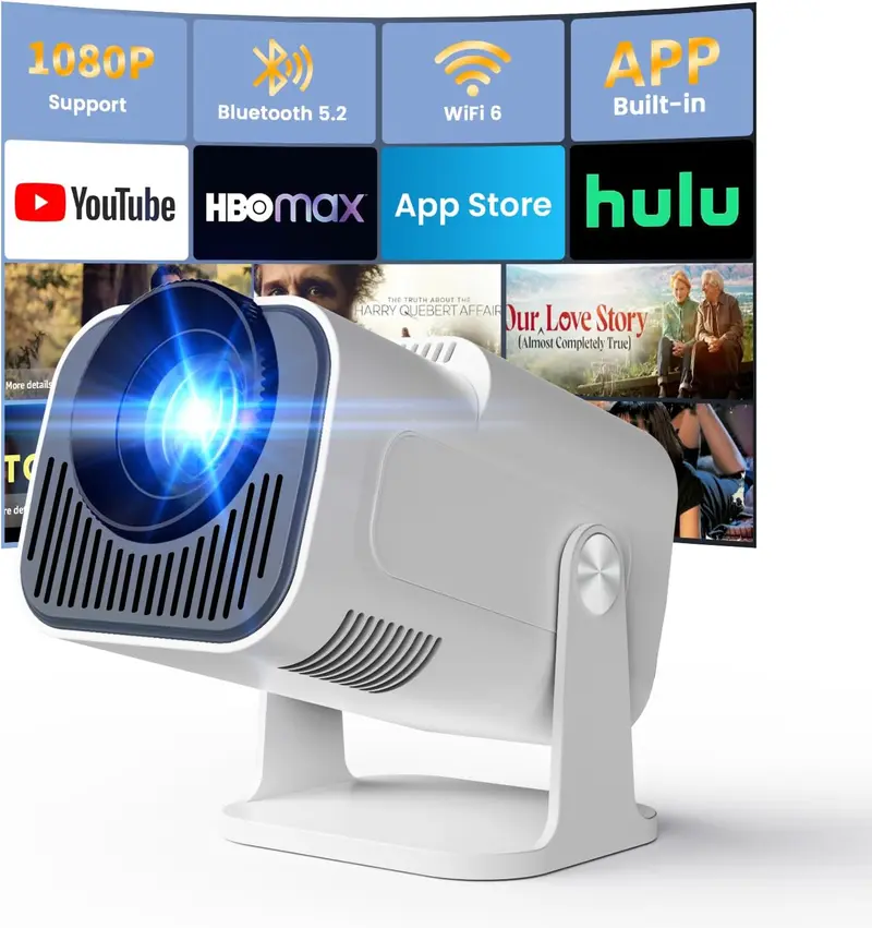 Vidéoprojecteur 4K 1080P WiFi 6 et Bluetooth 5.4 Rotation 180°, Blanc