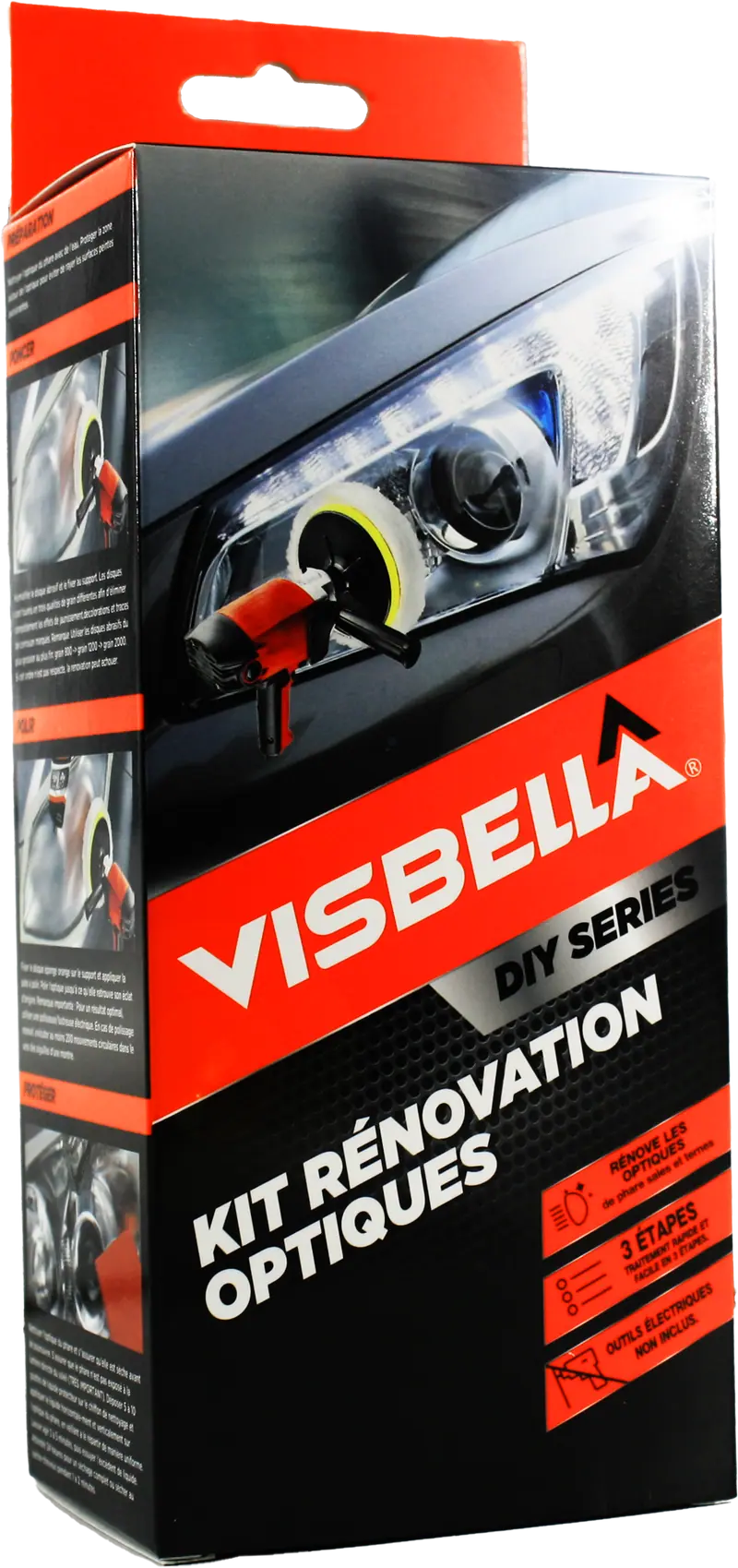 Visbella Kit de Rénovation pour Optiques de Phare - Réparation et Polissage Mécanique pour Restauration de Transparence et Brillance - Idéal pour Voitures, Motos et Camions