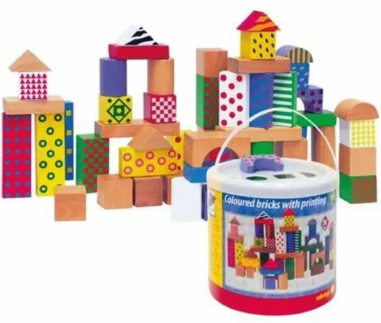 Woody 50 Blocs en Bois Points et Rayures - Nouveau Outlet