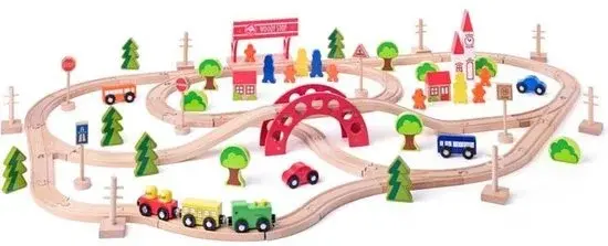 Woody Toys Circuit de train en bois 90 pièces - Neuf Outlet