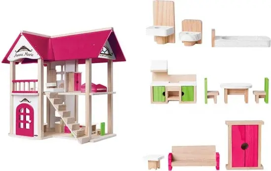 Woody Villa Anna-Marie Maison de Poupée 17 pièces Bois - Nouveau Outlet